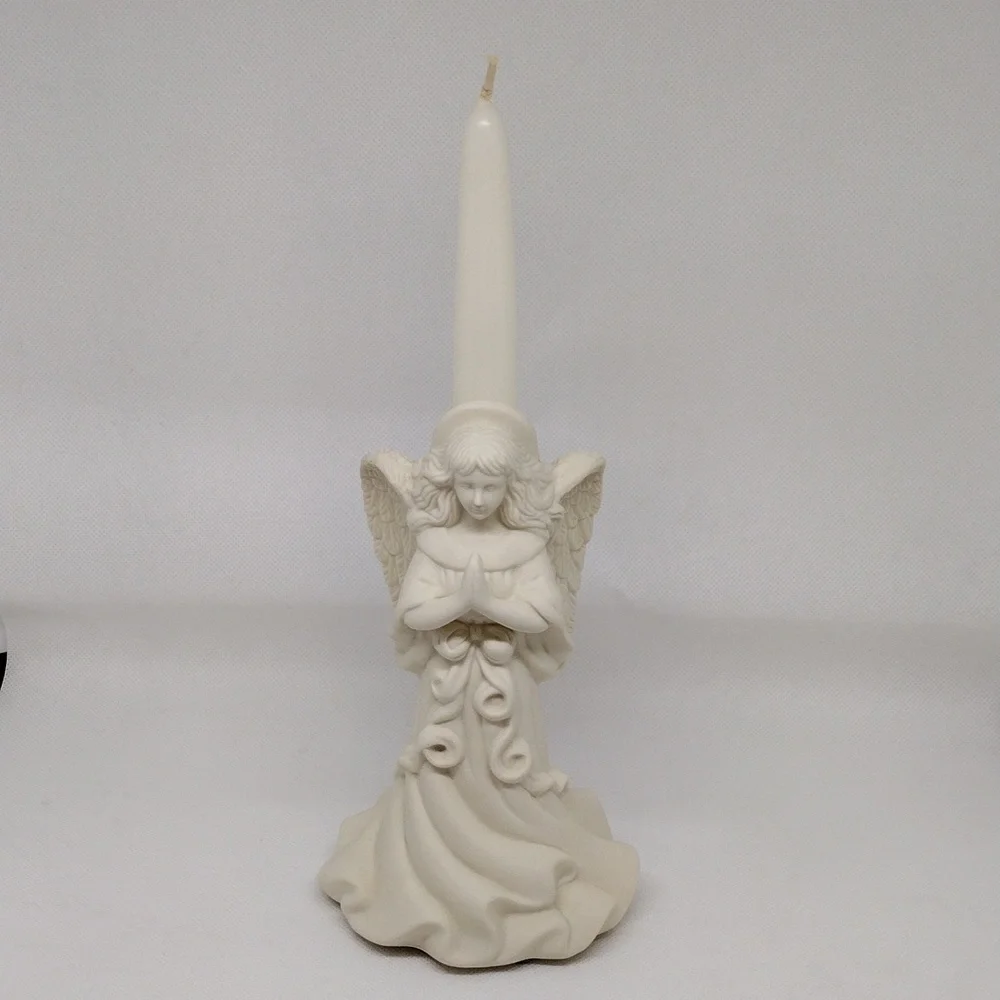 Vintage PartyLite Angel of Light Bisque Taper Candle Holder Matte Ivory‎ Finish